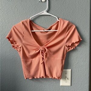 SHEIN Coral Tie-Front Crop Top
